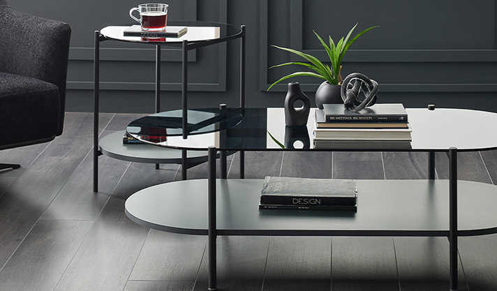 Riosa Oval Glass Coffee Table with Shelf and Black Metal Base