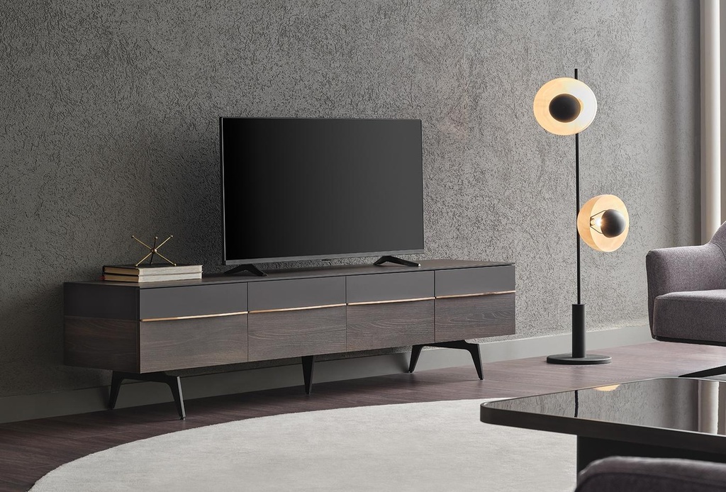 Marion Luxury TV Unit with Walnut Finish and Bronze Accents