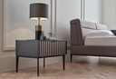 Riga Designer Bedside Table – Walnut & Black with Metal Legs