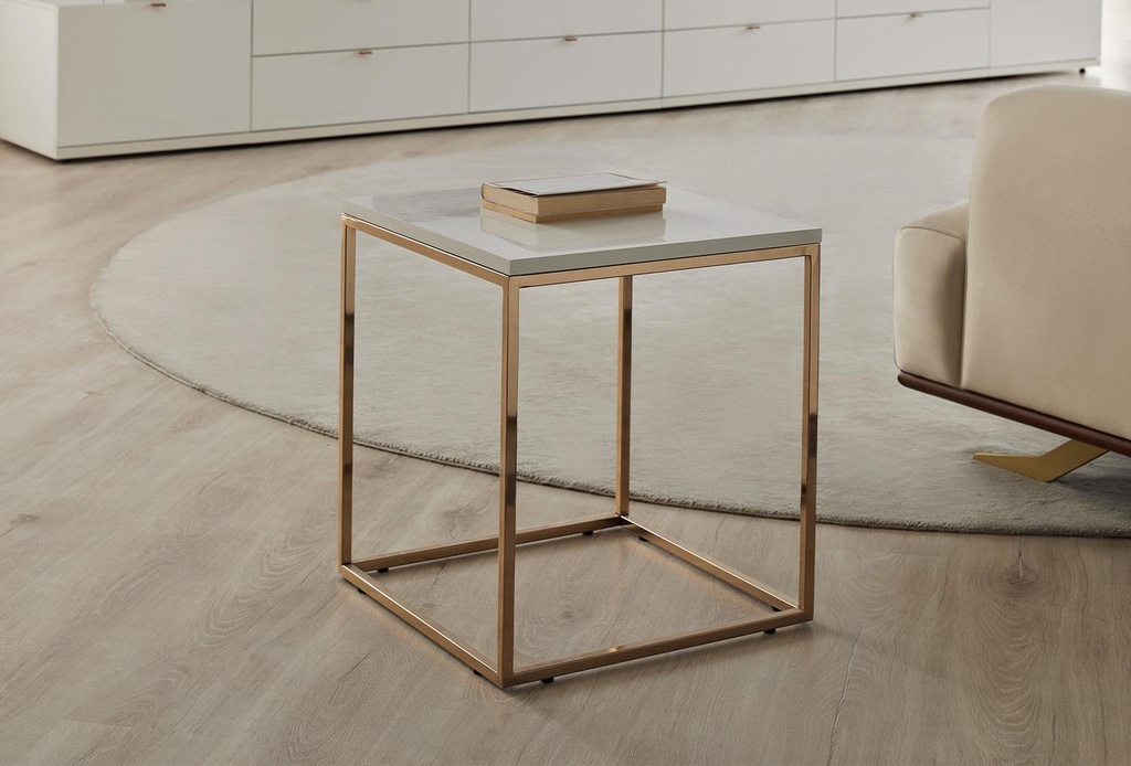 Legato Side Table – White Top & Gold Metal Frame
