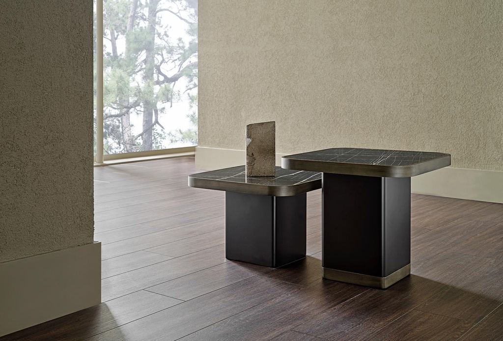 Marion High Side Table – Marble Look Top & Smoked Leg Detail