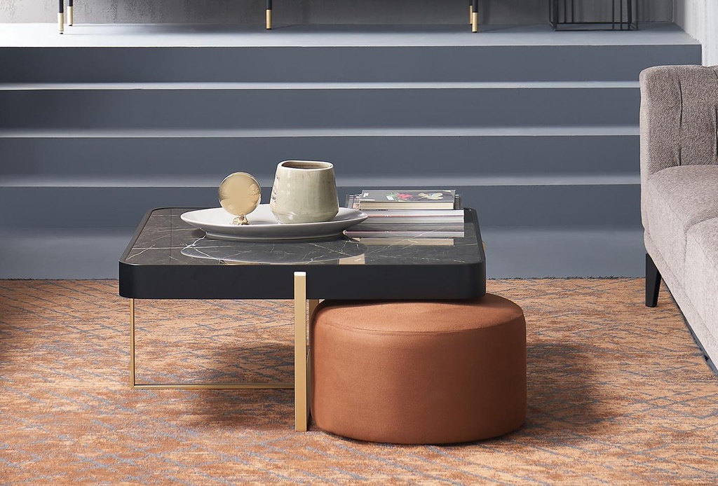Dorian Black Marble-Look Square Coffee Table