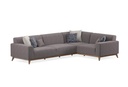 NETHA Right-Hand Corner Sofa Bed in Linen Texture with Wooden Base