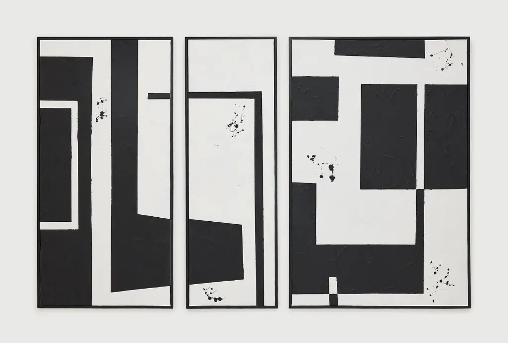 Muse Hand-Painted Black & White Triptych