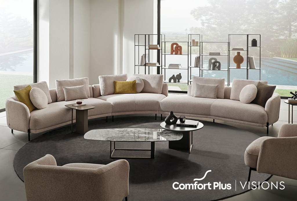 Seoul Curved Corner 5-Seater Modular Sofa with linen fabric